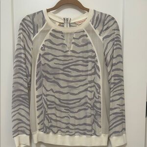 Rebecca Taylor 100% Silk Cream and Gray Zebra Print Blouse